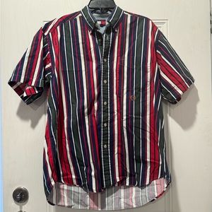 Vintage Tommy Hilfiger Shirt Men M Red Blue Vertical Stripe